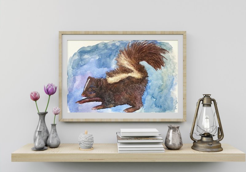 Skunk original watercolor painting, animal art,watercolor wall art - 墙贴/壁贴 - 纸 多色