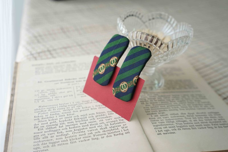 古董领带改制发夹-CHANEL-祖母绿-两入一组/圆角/水滴 - 发饰 - 丝．绢 绿色