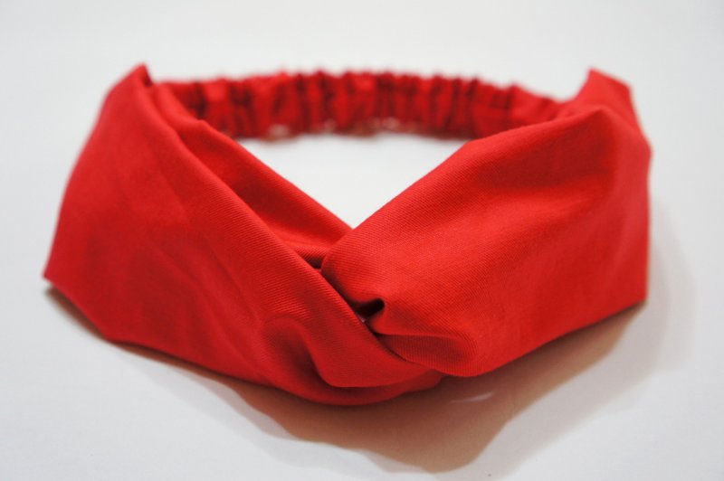 亮橘红色 / 手工松紧发带 - 发饰 - 棉．麻 红色