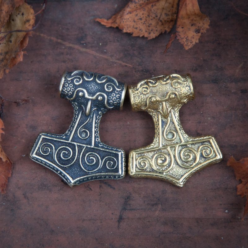 大型青铜吊坠雷神之锤 (Mjolnir). 斯堪的纳维亚维京风格的项链 - 项链 - 其他金属 橘色