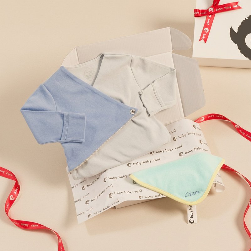 定制化姓名弥月礼 新生儿礼物 时尚色块拼接包屁衣 日本有机棉 - 包屁衣/连体衣 - 棉．麻 蓝色