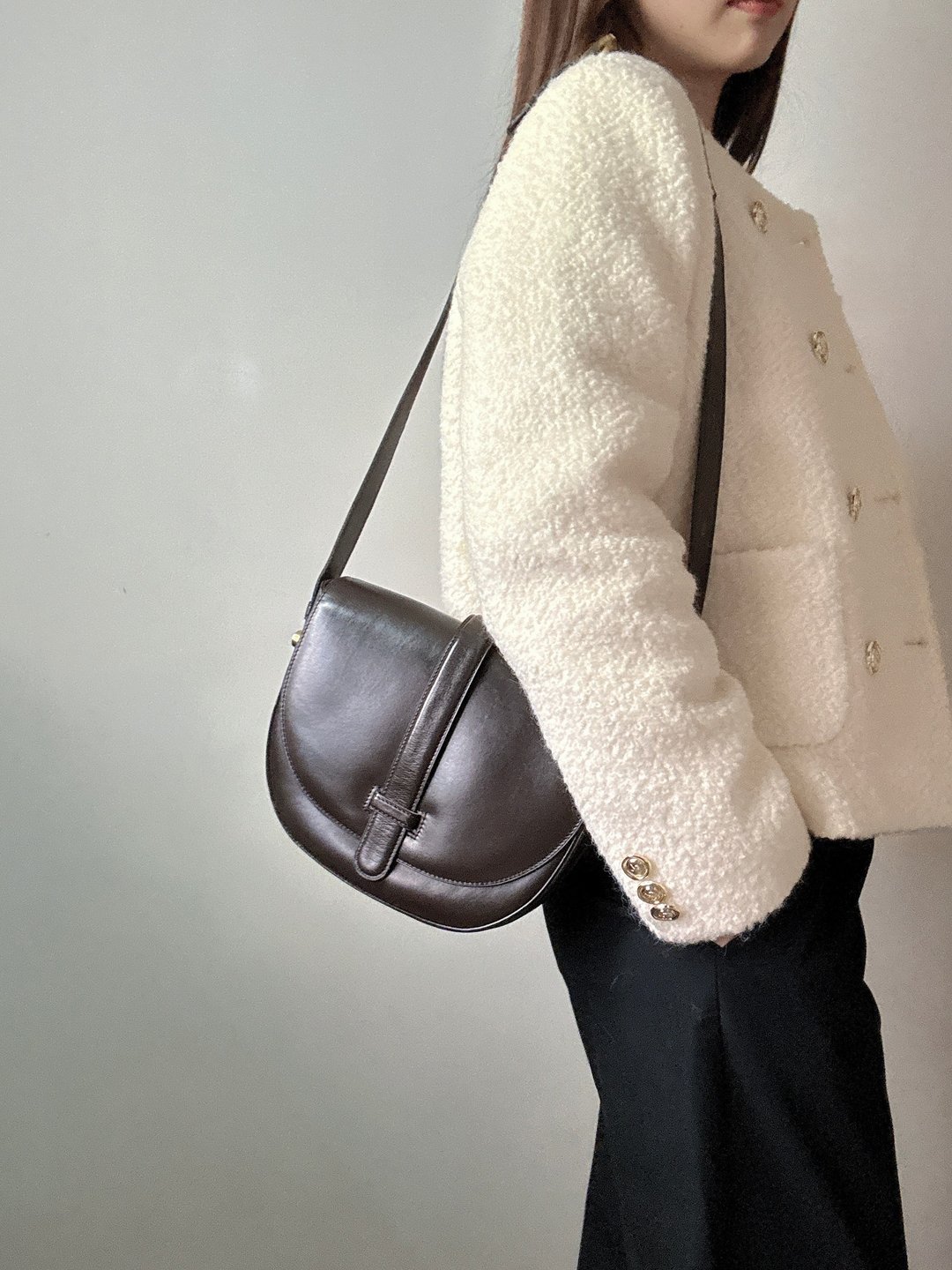 中古正品 Delvaux 真皮半月两用手袋 腋下包 斜背包 比利时制 - 侧背包/斜挎包 - 真皮 咖啡色
