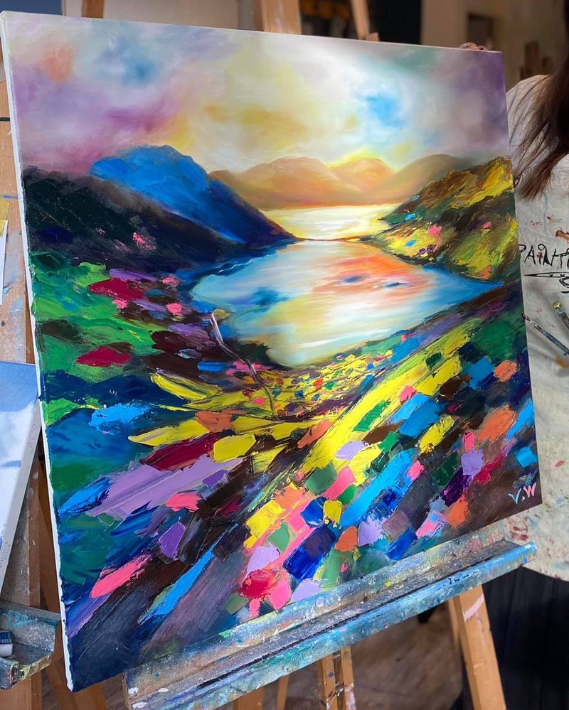 王咖咖 油画—湖中栖色— 75x75cm - 海报/装饰画/版画 - 颜料 多色