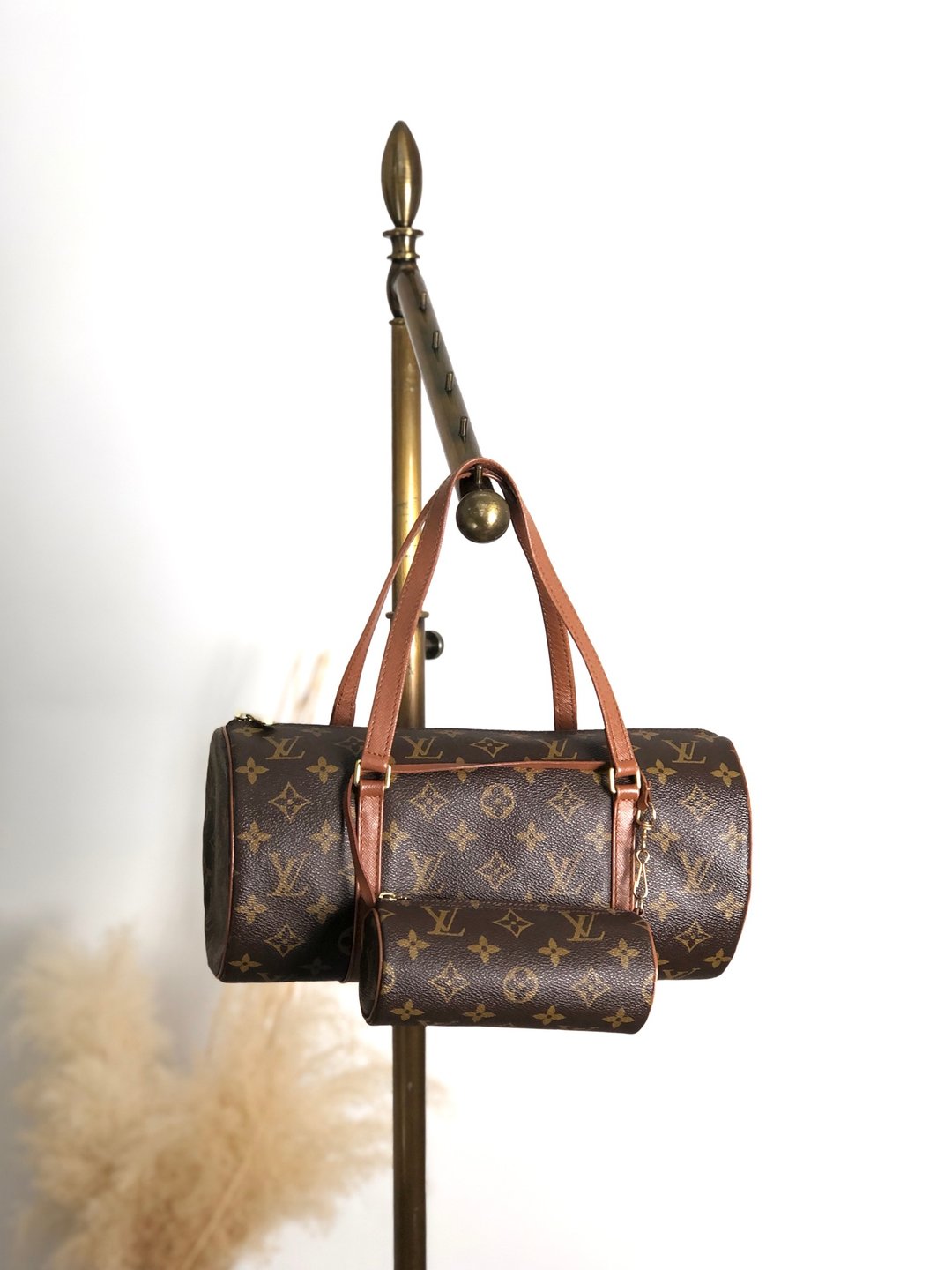 【日本直送 名牌中古包】LOUIS VUITTON 压纹手提包 棕色 PVC 皮革 PAPILLON 小包 vintage 4gch42 - 手提包/手提袋 - 防水材质 咖啡色