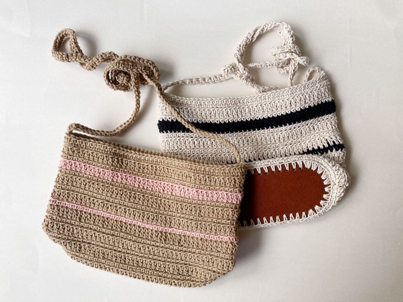 夏日随身包 简约渡假风 手机包 侧背包 斜背包 双色条纹 编织小包 - 侧背包/斜挎包 - 棉．麻 白色