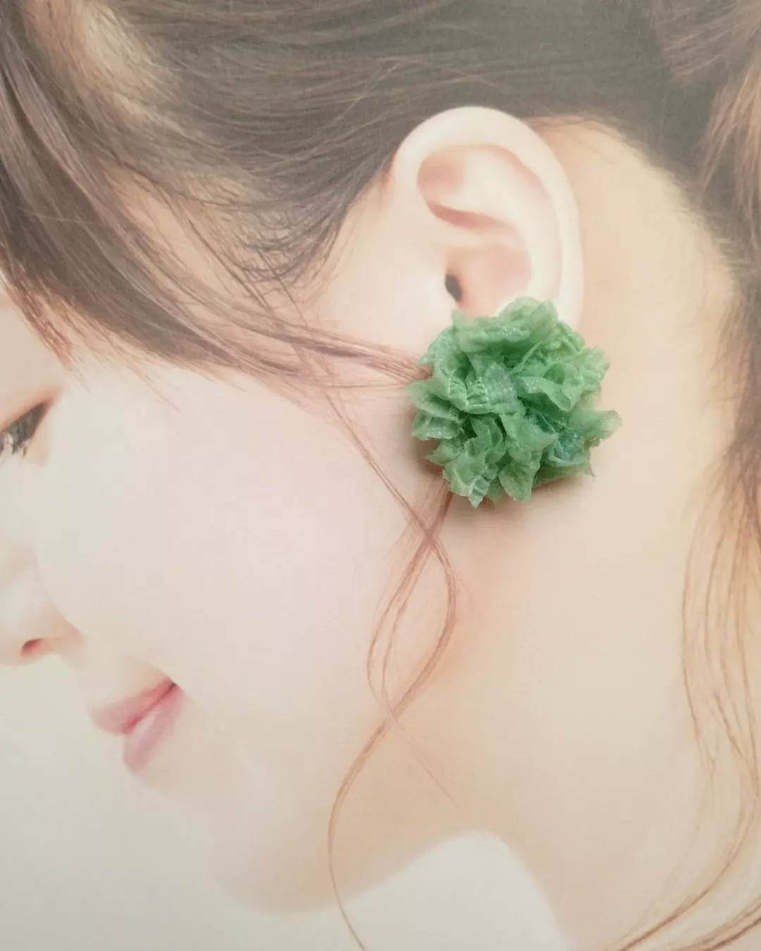 One grain mint color - 耳环/耳夹 - 聚酯纤维 绿色