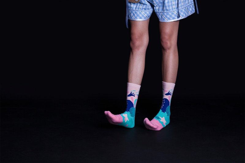 Dear, Buncho系列 Laut 海底世界 浅玫红色 短袜 男袜 女袜 色袜 - 袜子 - 棉．麻 粉红色