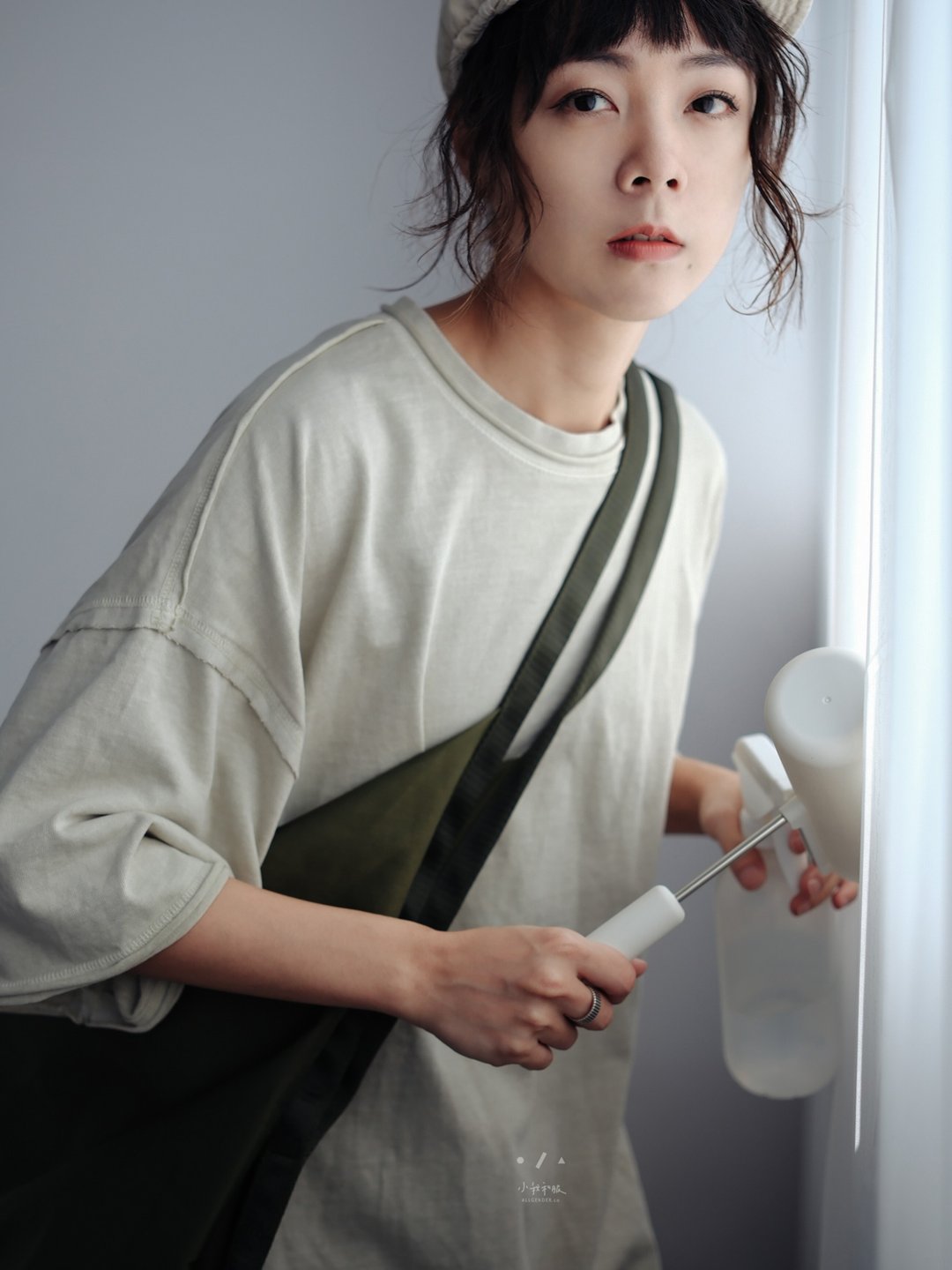 水洗不收边宽松五分袖TEE - 2色 - 水洗米 - 女装 T 恤 - 棉．麻 卡其色