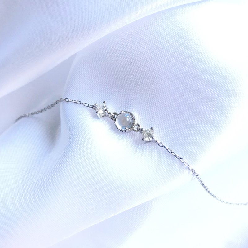 月光石 晕彩强蓝光 纯银手链 - 手链/手环 - 半宝石 蓝色