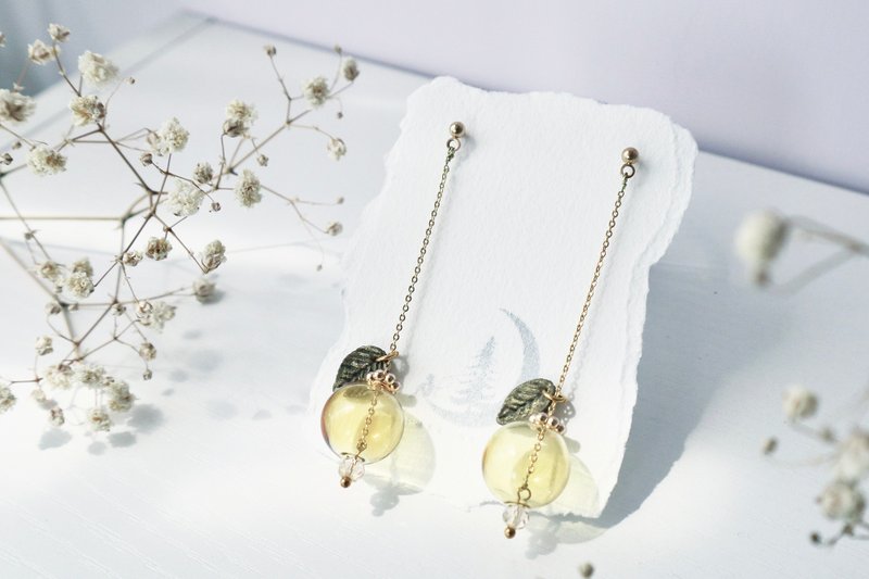 午夜的森林。秋色果实耳坠 - 耳环/耳夹 - 玻璃 卡其色