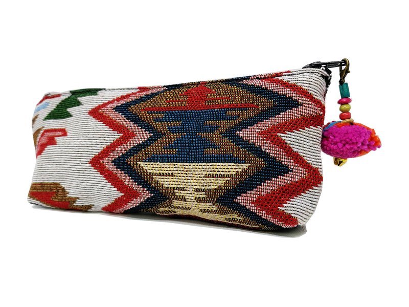 Woven Pencil Case Pen case Cotton Pencil Pouch Pom Pom Zipper Pencil Holder - 其他 - 棉．麻 白色