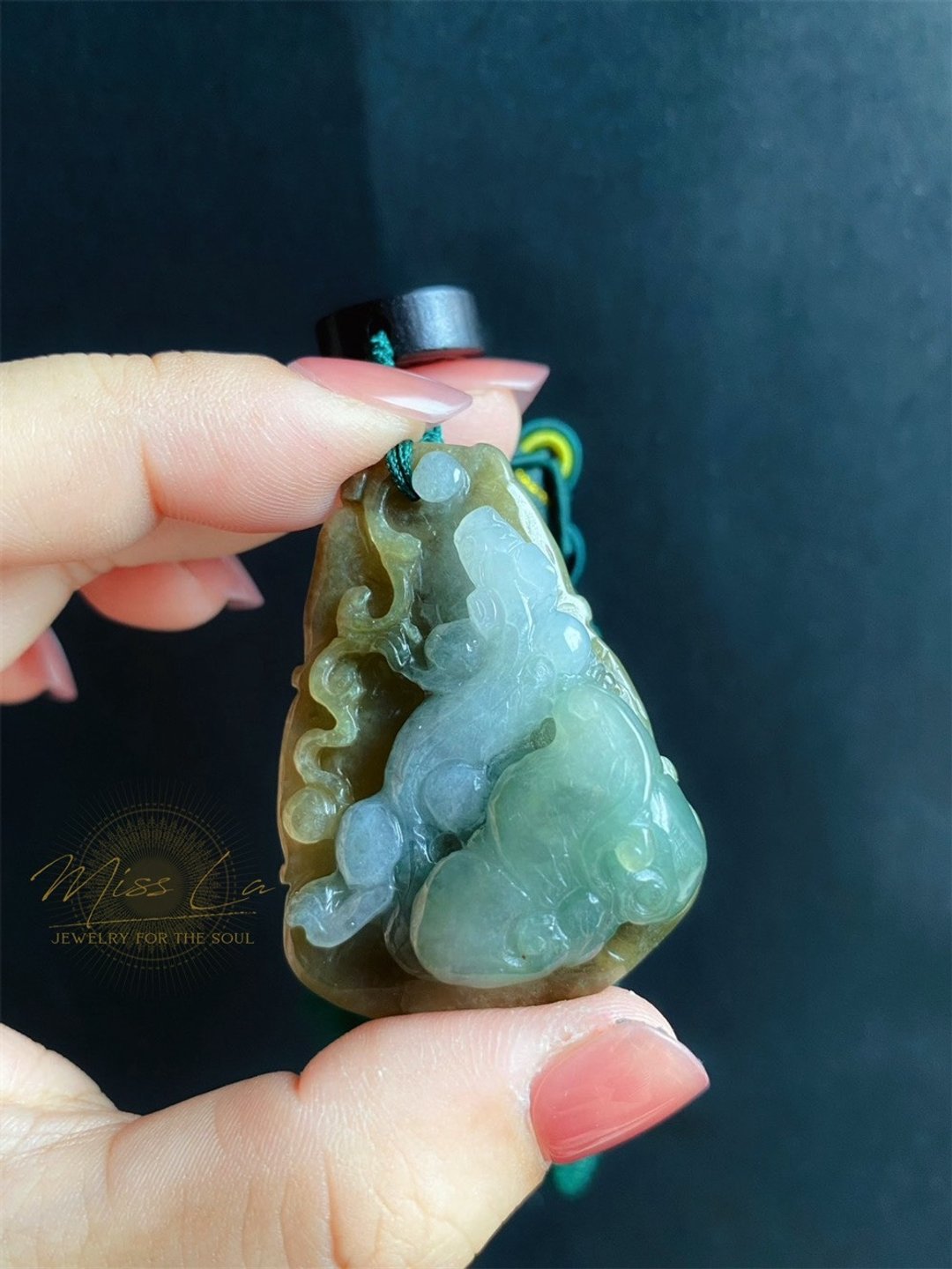 天然缅甸玉 翡翠原皮 螭龙 如意 一叶致富 发财 包挂 车挂 - 吊饰 - 玉石 绿色