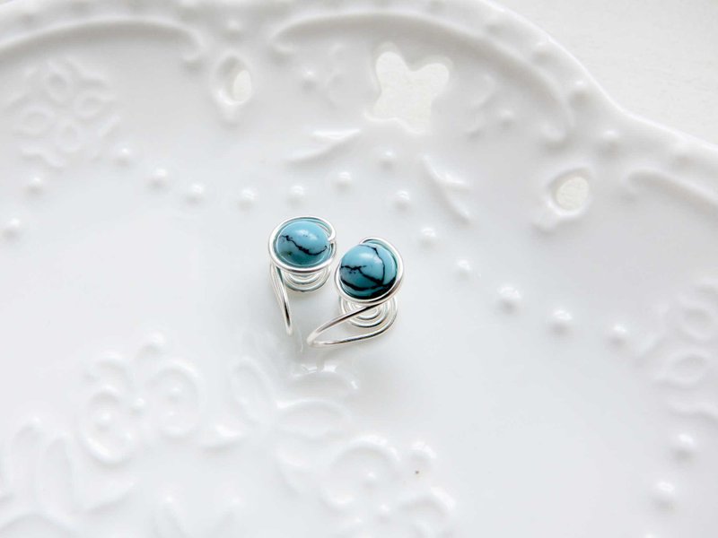 【小星球】土耳其石 夹式耳环 - 耳环/耳夹 - 宝石 蓝色