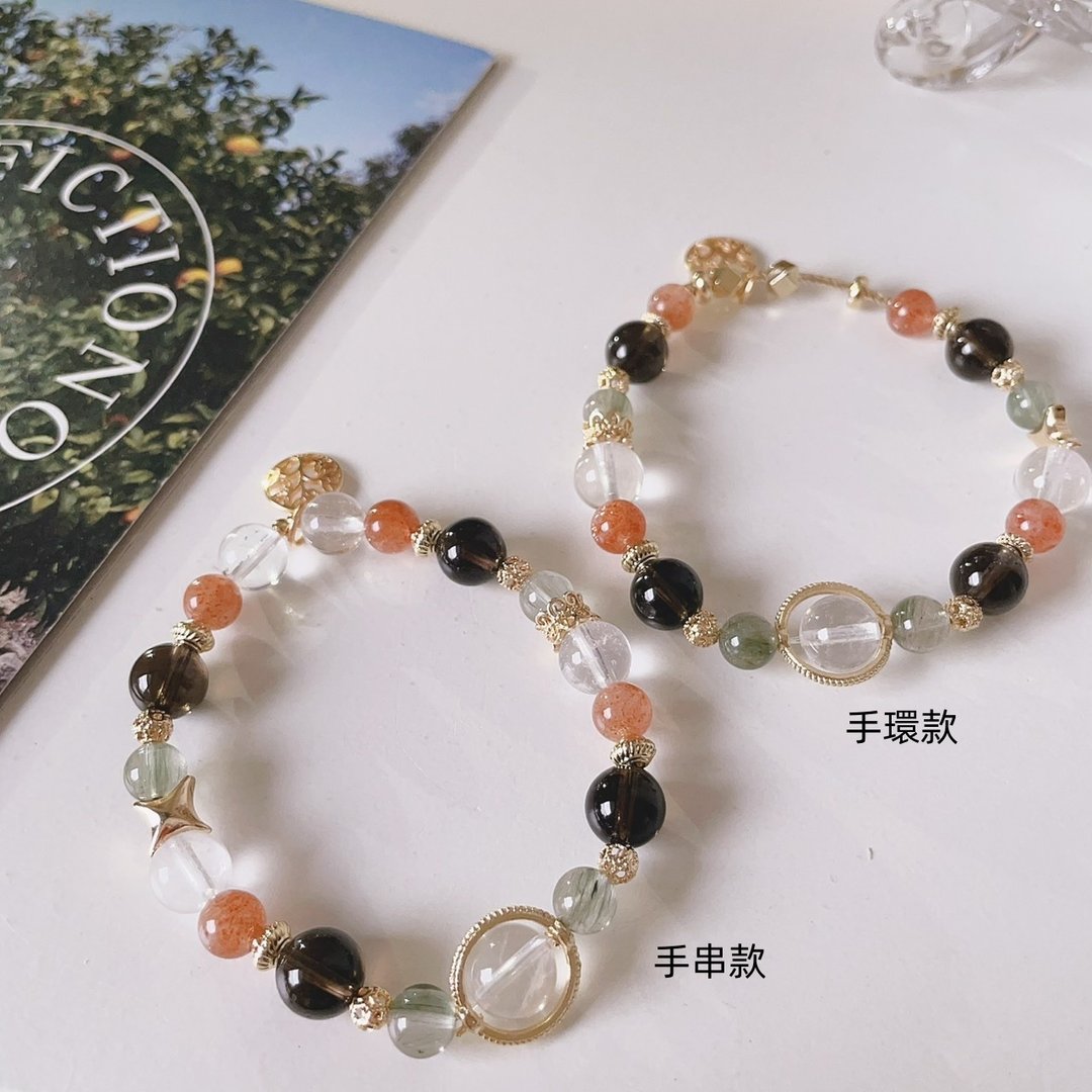 一抹光【喜悦】金太阳 x 绿发晶 x 白水晶 x 茶晶 设计水晶手串 - 手链/手环 - 水晶 黄色