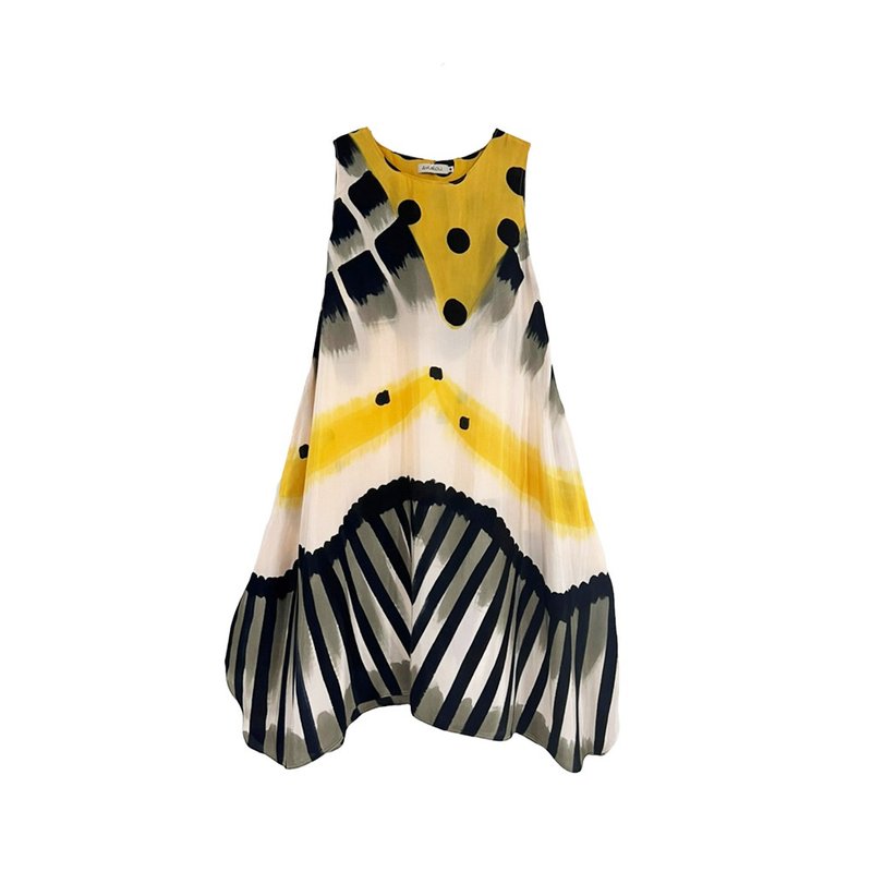 Dress Hand Paint Soft Cotton Silk for Yoga Vacation Holidays - 洋装/连衣裙 - 棉．麻 黄色