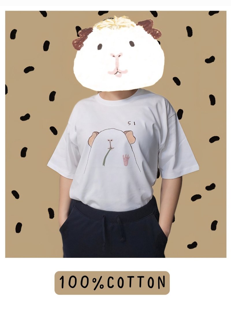 天竺鼠 纯棉落肩款上衣 - 中性连帽卫衣/T 恤 - 棉．麻 白色