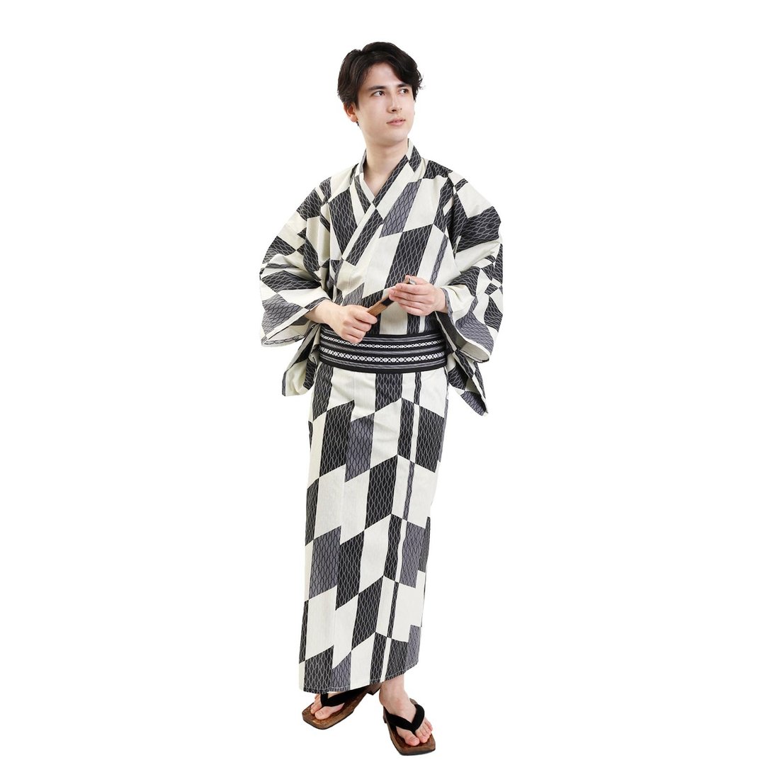 日本 和服 男士 绵 浴衣 腰封 2 件 套组 S M L Z32-13C - 其他 - 棉 咖啡色