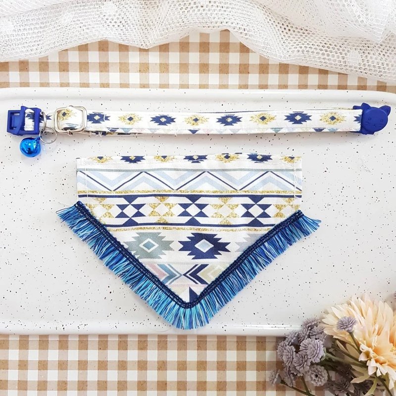 Cool Tribal  Bandana Cat Collar with Breakaway Safety Buckle for cat, dog - 项圈/牵绳 - 棉 蓝色