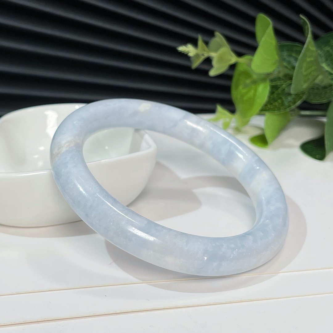 玉化浅蓝白方解石手镯59MM 透感星光碳酸钙手环 灵气疗愈沁人心脾 - 手链/手环 - 半宝石 