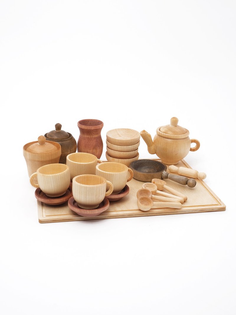 Big set Organic wooden sensory play 23 toys, Cooking for dolls, Wooden Tea Set - 玩具/玩偶 - 木头 咖啡色