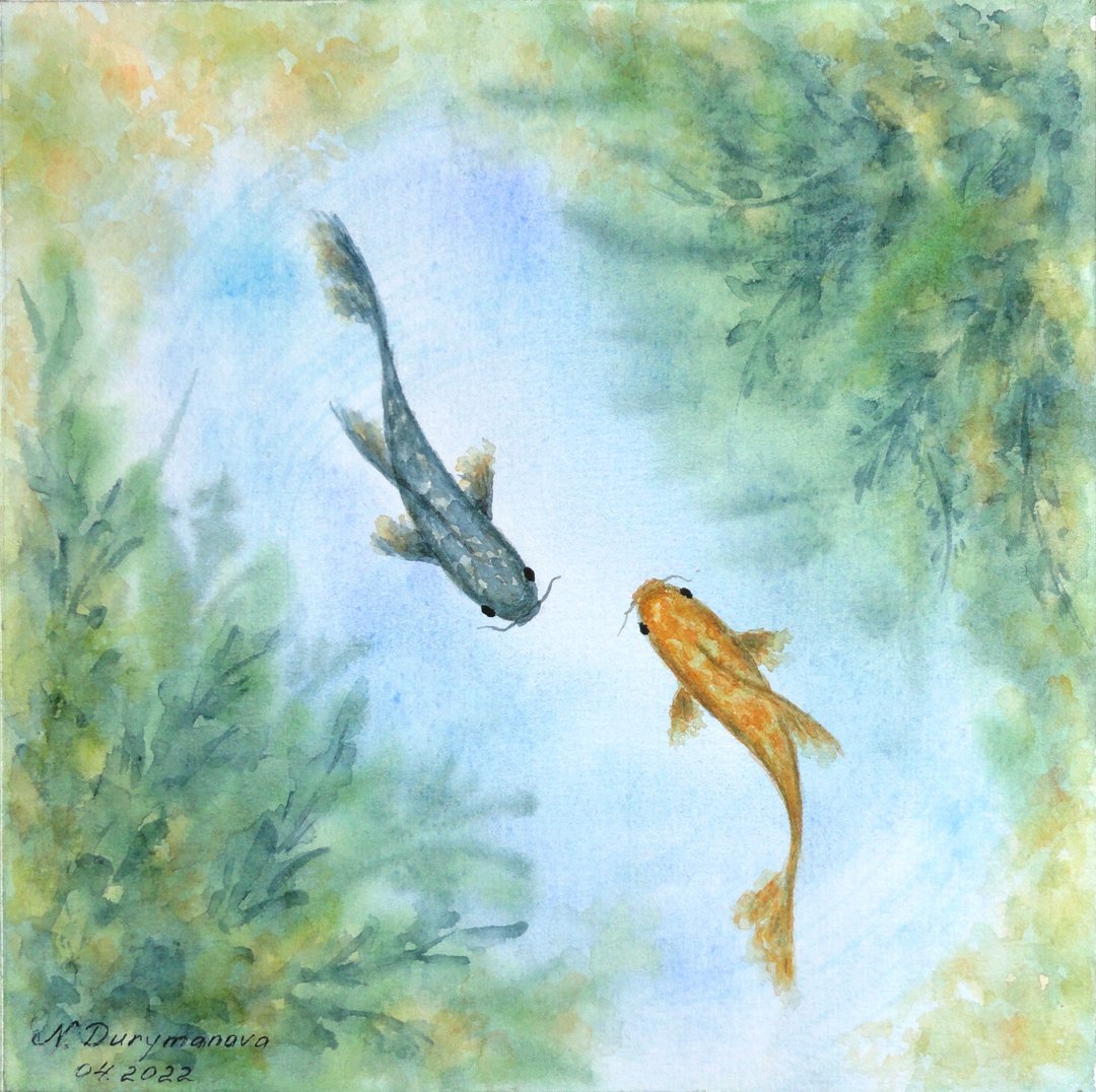 Koi Fish Painting Original Art Koi Fish Artwork Original Watercolor Painting - 海报/装饰画/版画 - 纸 