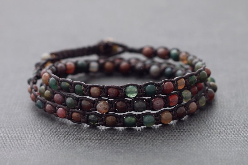 花式碧玉串珠编织三件套中性手链脚踝 - 手链/手环 - 纸 卡其色