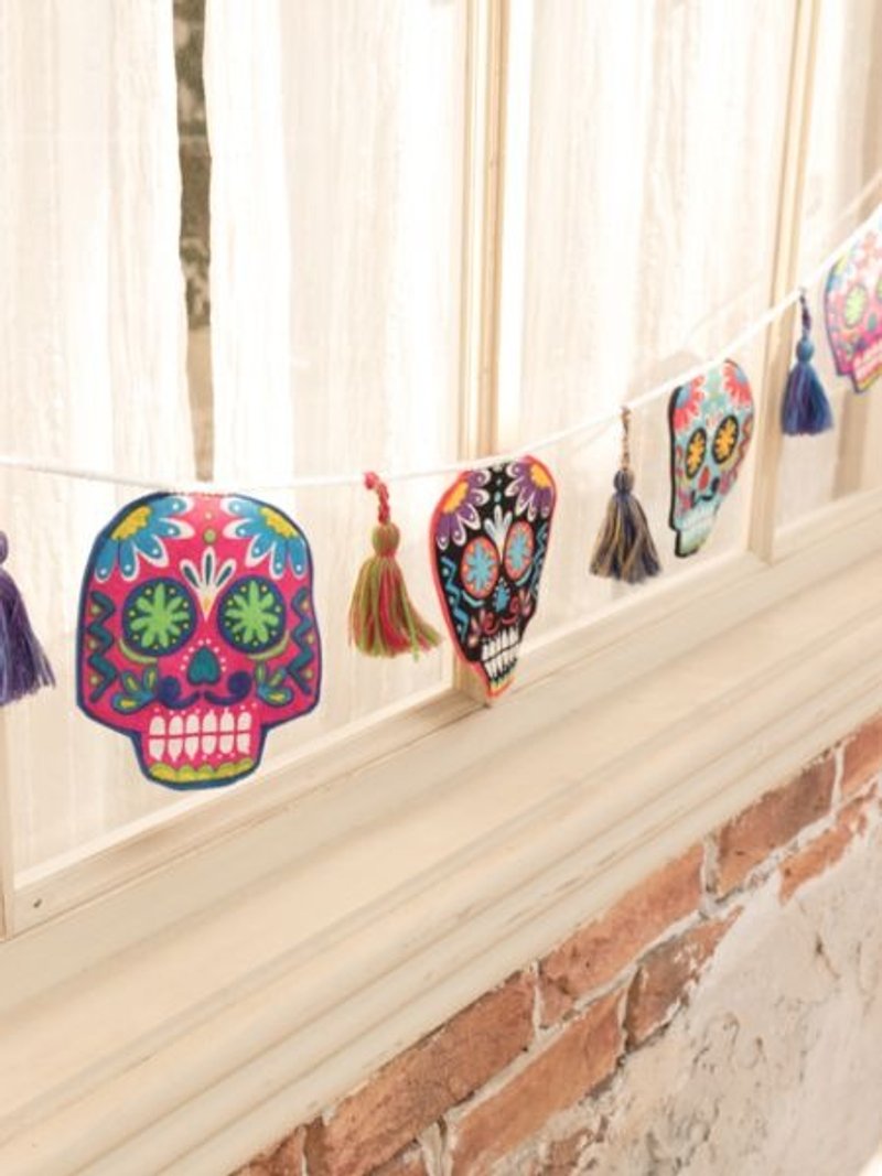 预购中  墨西哥亡灵节 缤纷骷髅头旗 ISAP81D2 - 摆饰 - 棉．麻 