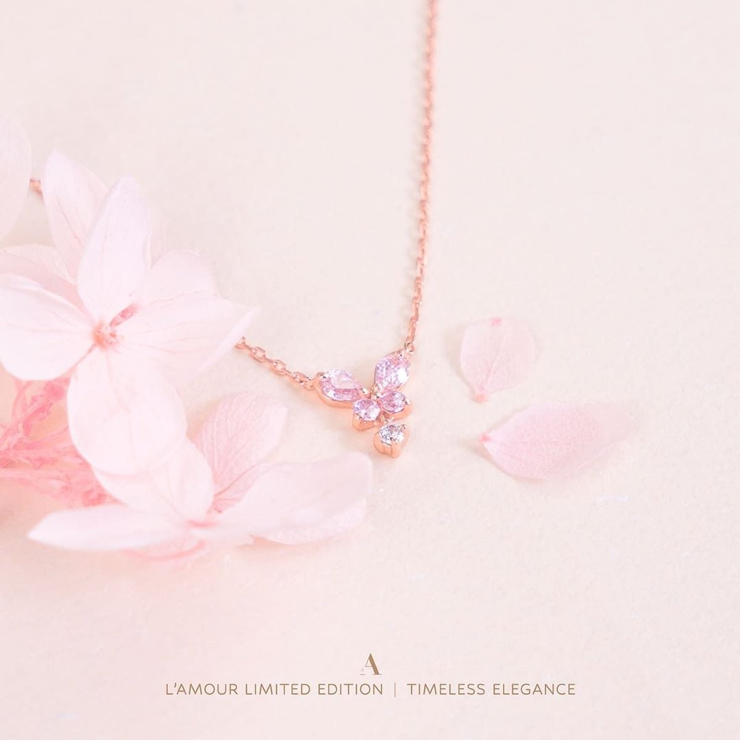 L'amour 气质蝴蝶项链 (玫瑰金) - 项链 - 纯银 