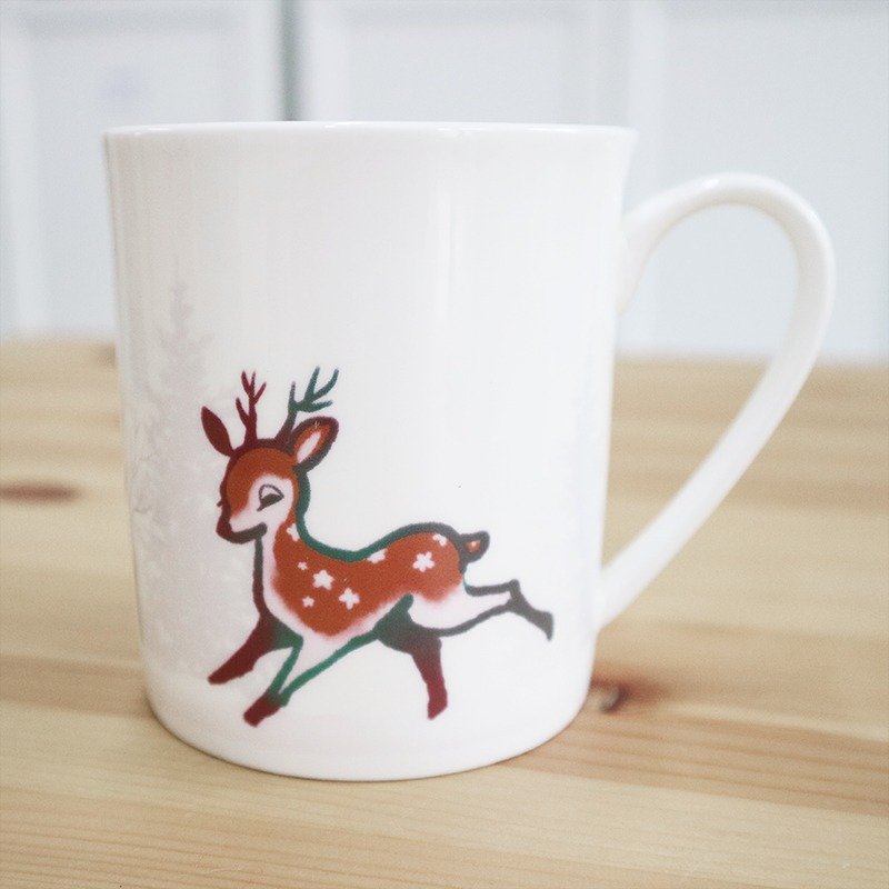 《陶缘彩瓷》骨瓷马克杯- 雪地小鹿 / 可微波 / 通过SGS - 咖啡杯/马克杯 - 瓷 白色