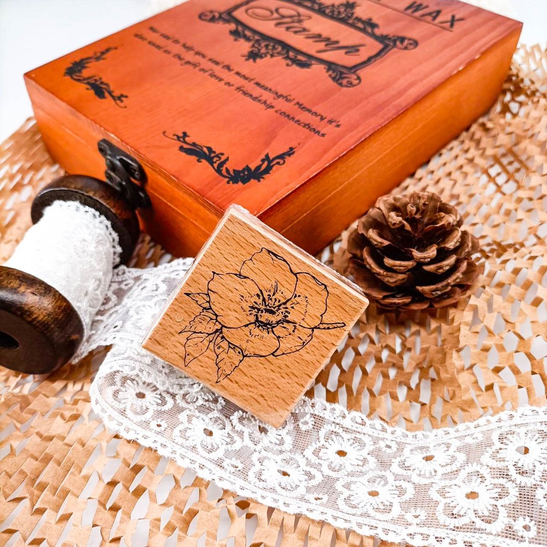 3E102_花系列C/ Flower series.C/櫸木印章 Wood Rubber Stamp - 印章/印台 - 木头 卡其色