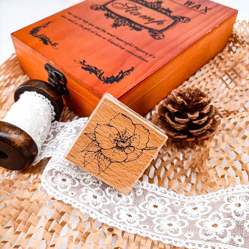 3E102_花系列C/ Flower series.C/櫸木印章 Wood Rubber Stamp - 印章/印台 - 木头 卡其色