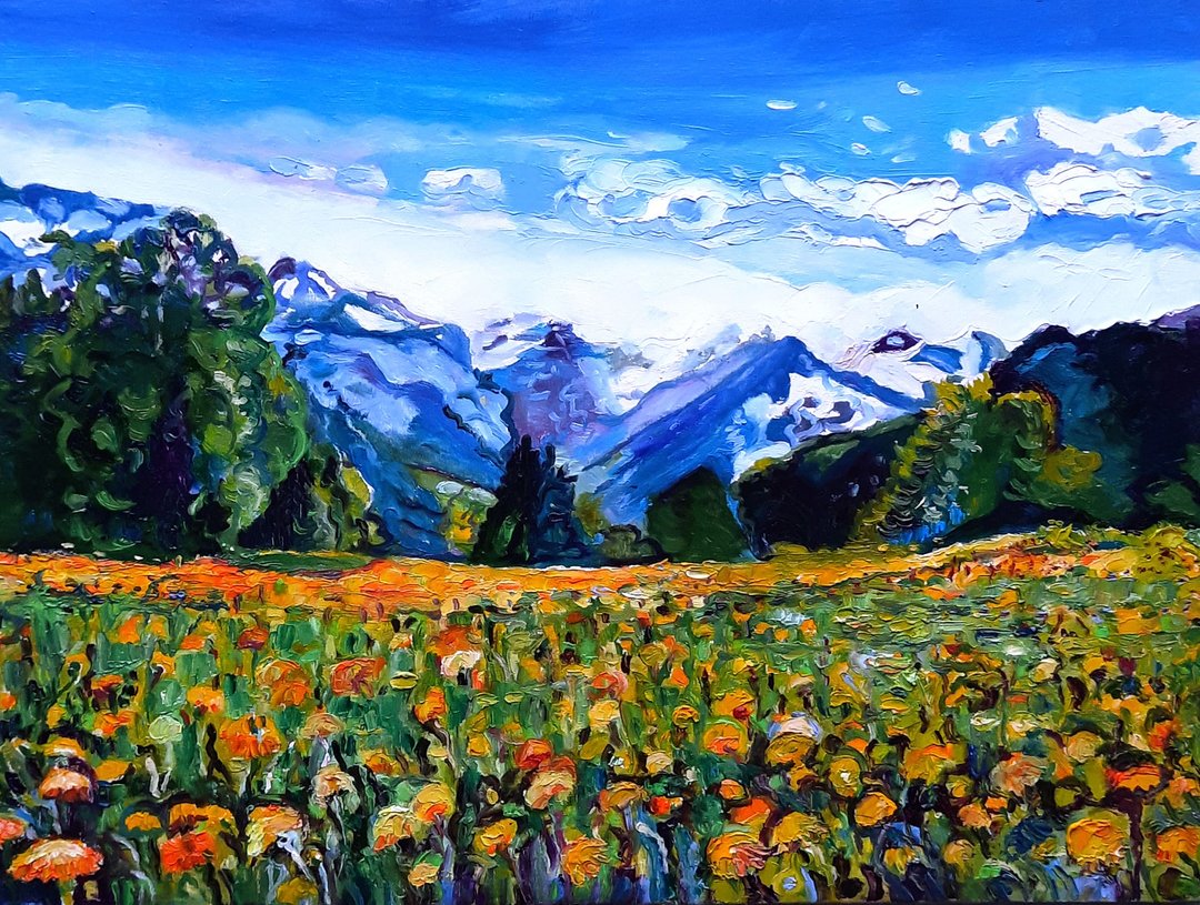 Mountain Art Original Painting  Oil On Canvas  Wall Decor - 墙贴/壁贴 - 其他材质 蓝色