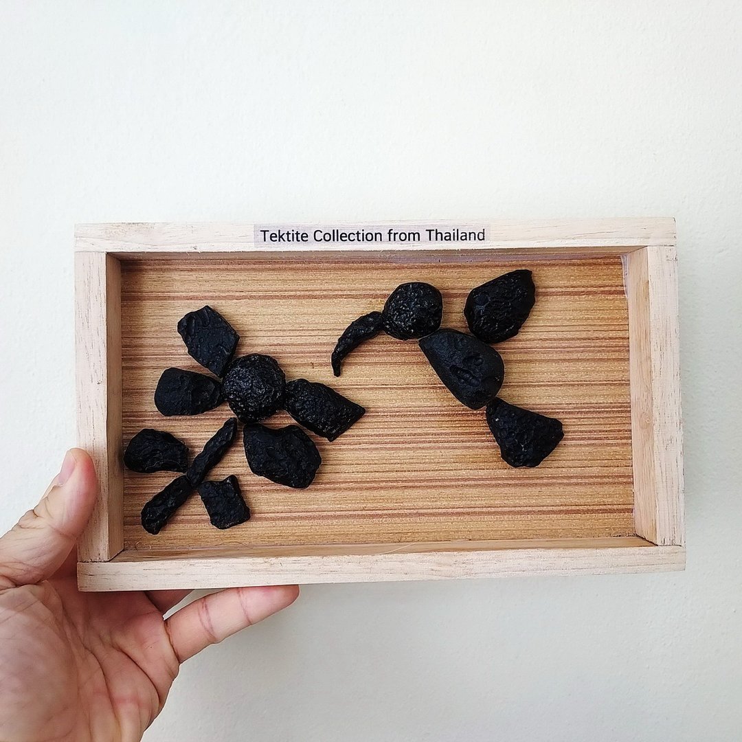 Creative with Indochinite Tektite in frame wood - Bird with Flower 24.5x15cm. - 摆饰 - 石头 黑色