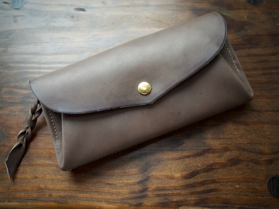 Italian leather * 12 cards long wallet "series-envelope" charcoal gray - 皮夹/钱包 - 真皮 灰色