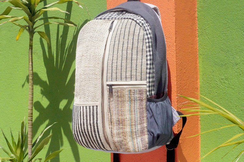 限量一件 棉麻拼接设计后背包 / 肩背包 / 民族登山包 / 拼布包 / 棉麻后背包 / 旅行背包 / 电脑包 - 蓝色清真寺 色块后背包 - 后背包/双肩包 - 棉．麻 多色