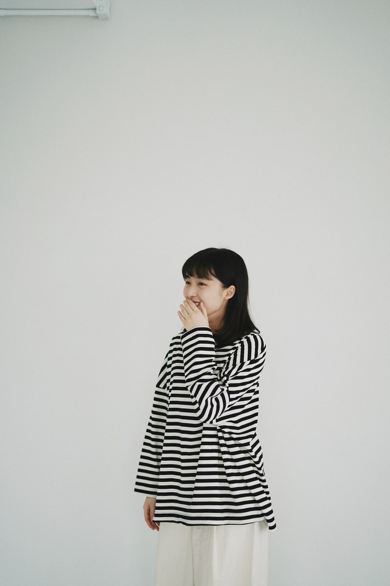 间条tee -黑 - 女装上衣 - 棉．麻 红色