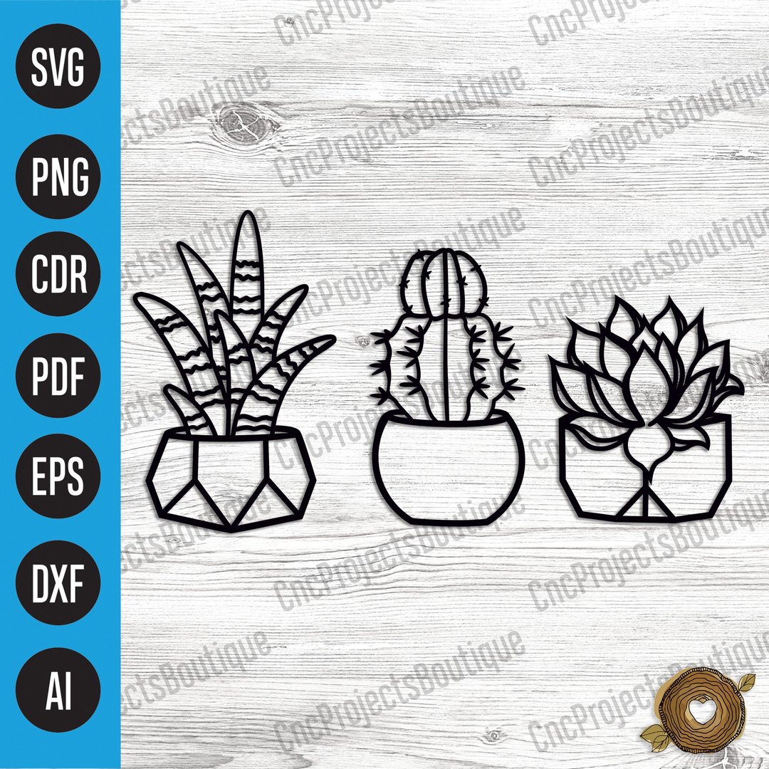 Cactus DXF file, Plant Bundle Templates, Laser Cut files - SVG, PDF, PNG - 插画/绘画/写字 - 其他材质 