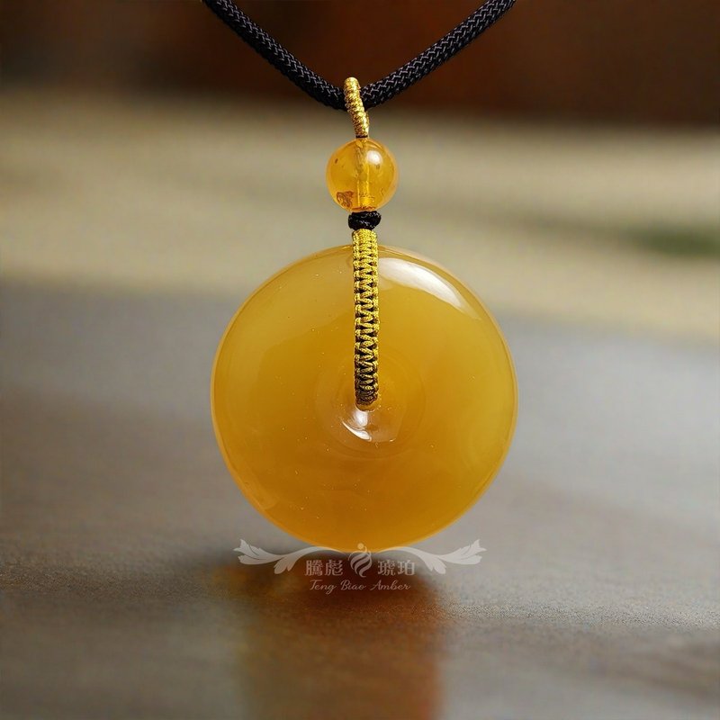 腾彪琥珀 天然琥珀蜜蜡 鸡油黄蜜蜡 金黄凝脂 平安扣 藏级 绳链 - 项链 - 半宝石 橘色