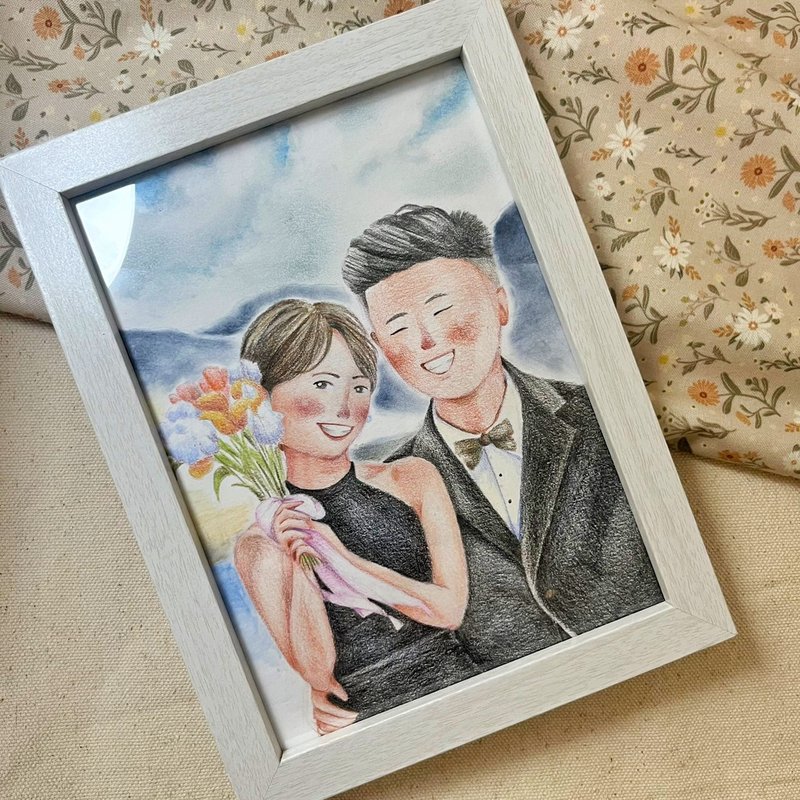 【定制化似颜绘】疗愈/似颜绘/半身/色铅笔手绘/母亲节礼物/喜帖 - 订制画像 - 其他材质 多色