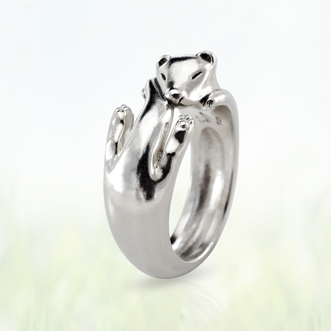 手工925纯银【雪貂戒指Ferret ring】睡梦中的小恶魔 - 戒指 - 纯银 多色