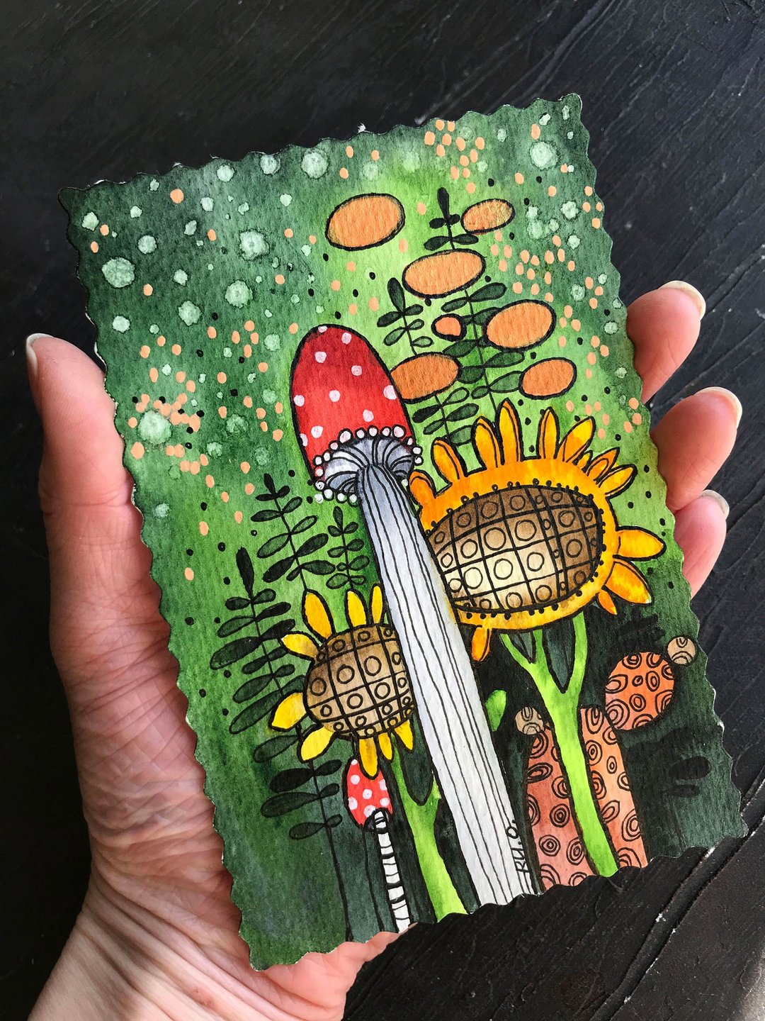 时髦森林画迷你原创水彩卡小艺术品微型艺术 - 海报/装饰画/版画 - 纸 多色