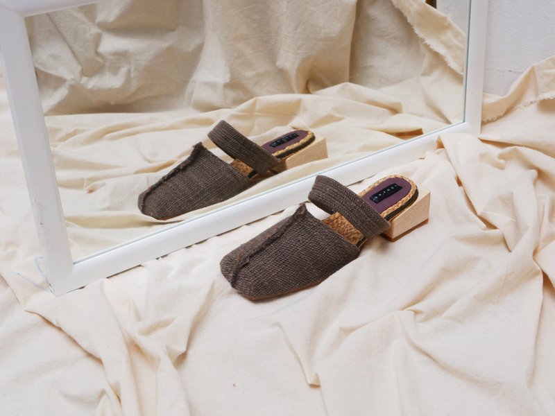 mule shoes cotton casual-look - 女款休闲鞋 - 棉．麻 卡其色
