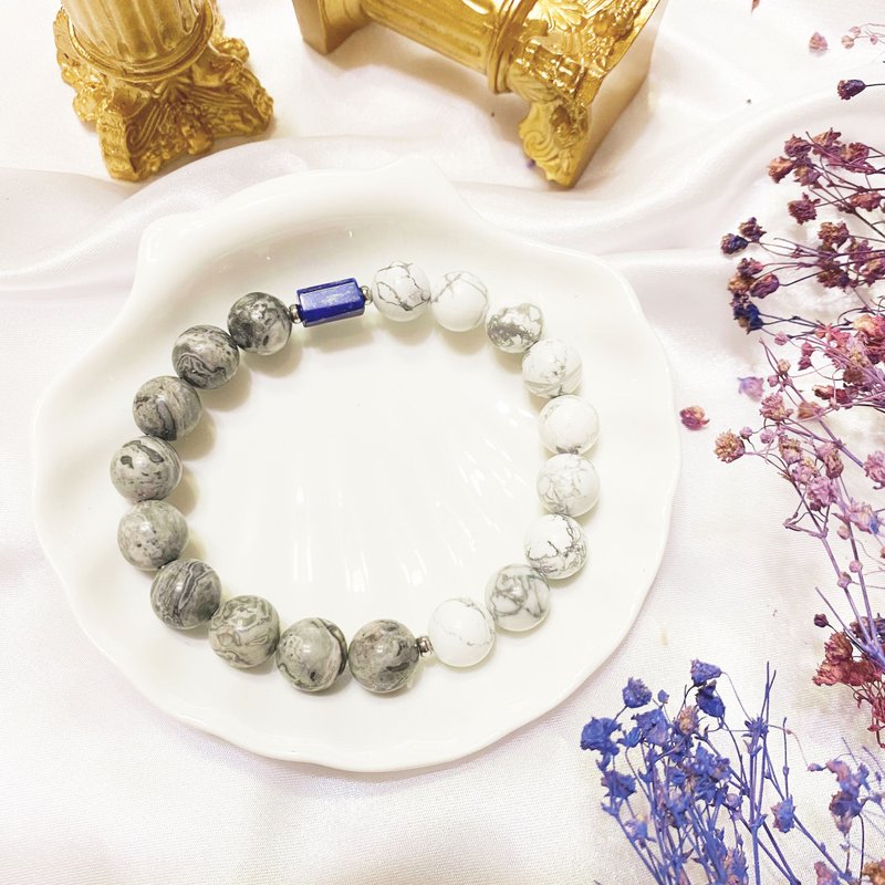 情侣对练 青金石 白松石 毕加索石 定制化礼物 男款 - 手链/手环 - 水晶 灰色