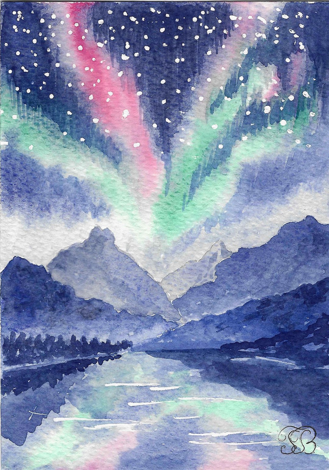 极光水彩微型画 - 海报/装饰画/版画 - 纸 蓝色