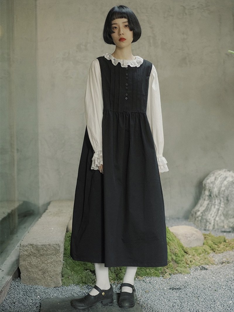 黑色 可鹽可甜無袖心機洋裝 圓領寬鬆顯瘦黃金比例大下擺連身裙 - 洋装/连衣裙 - 棉．麻 白色