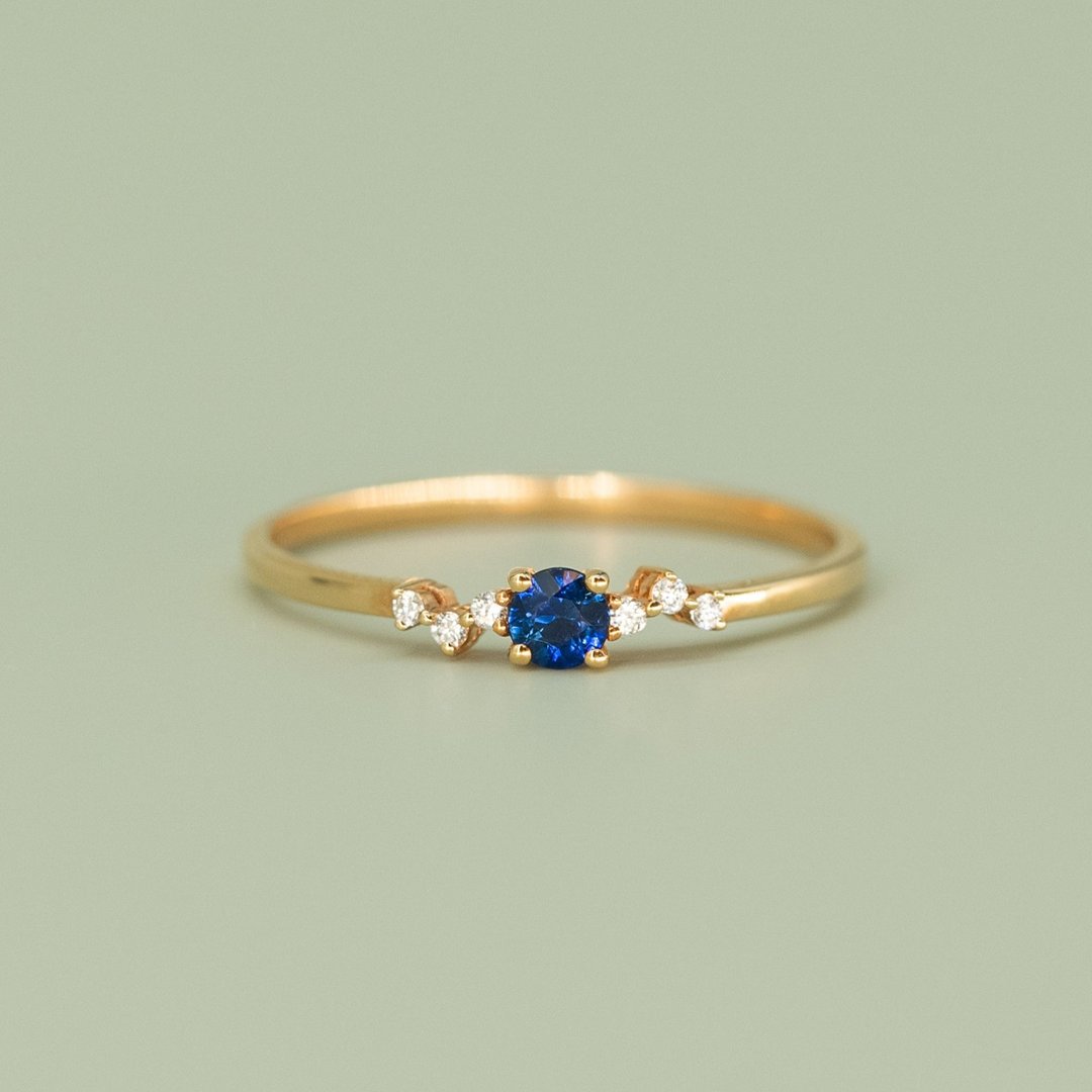 18K金蓝宝石满天星戒指 Blue Sapphire Baby's Breath Diamond Ri - 戒指 - 贵金属 