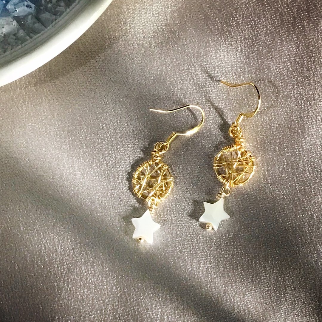 星星 贝壳 金属编织耳环 金属线编织 可改夹 定制化 - 耳环/耳夹 - 铜/黄铜 