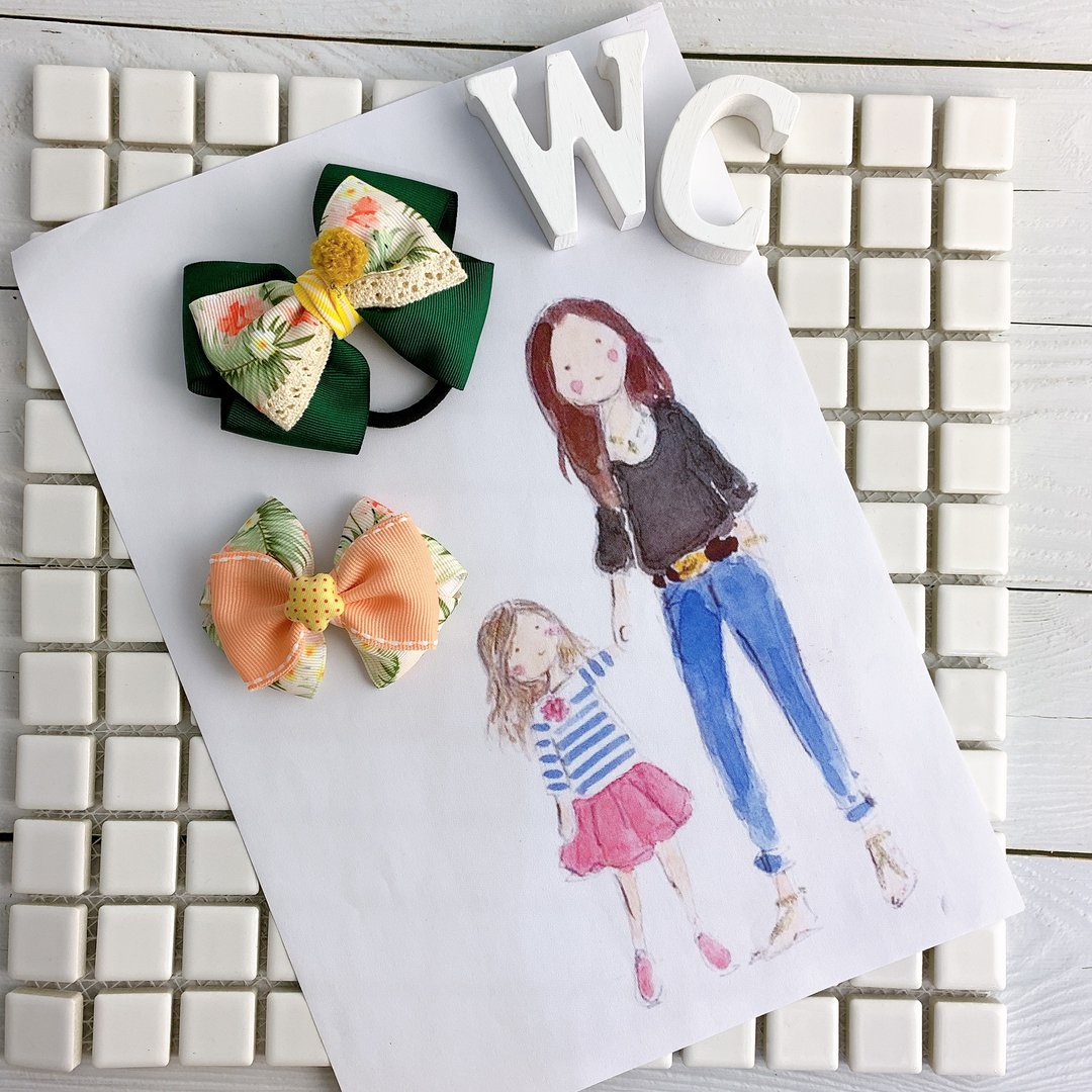 W&C手作 ||南洋想像|| 碧绿 粉橘 南洋布艺  亲子发饰 实戴照 - 婴儿饰品 - 其他材质 多色