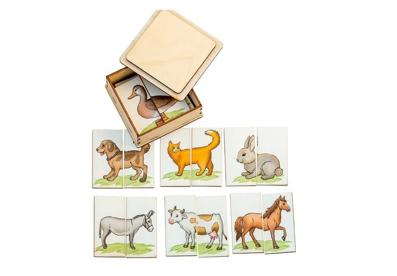 Montessori Puzzle - farm animals, Wooden toddler Toys Age 1 2 3 year - 玩具/玩偶 - 木头 金色
