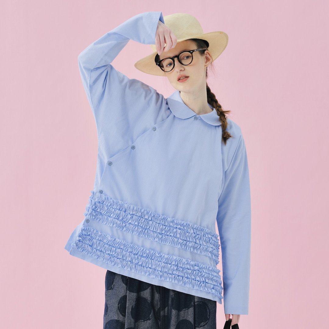 蓝色中式衬衫 / 上衣 - 女装衬衫 - 棉．麻 蓝色